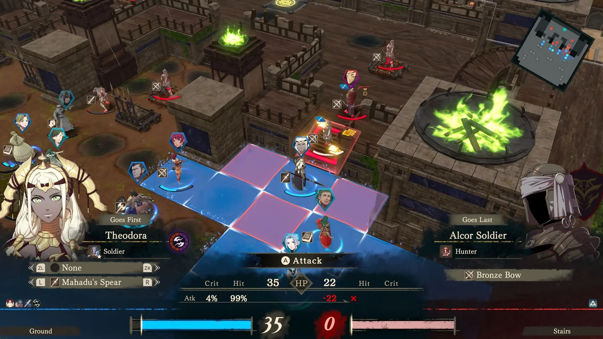 Official tactical battle screenshot showing Theodora and the battle interface.